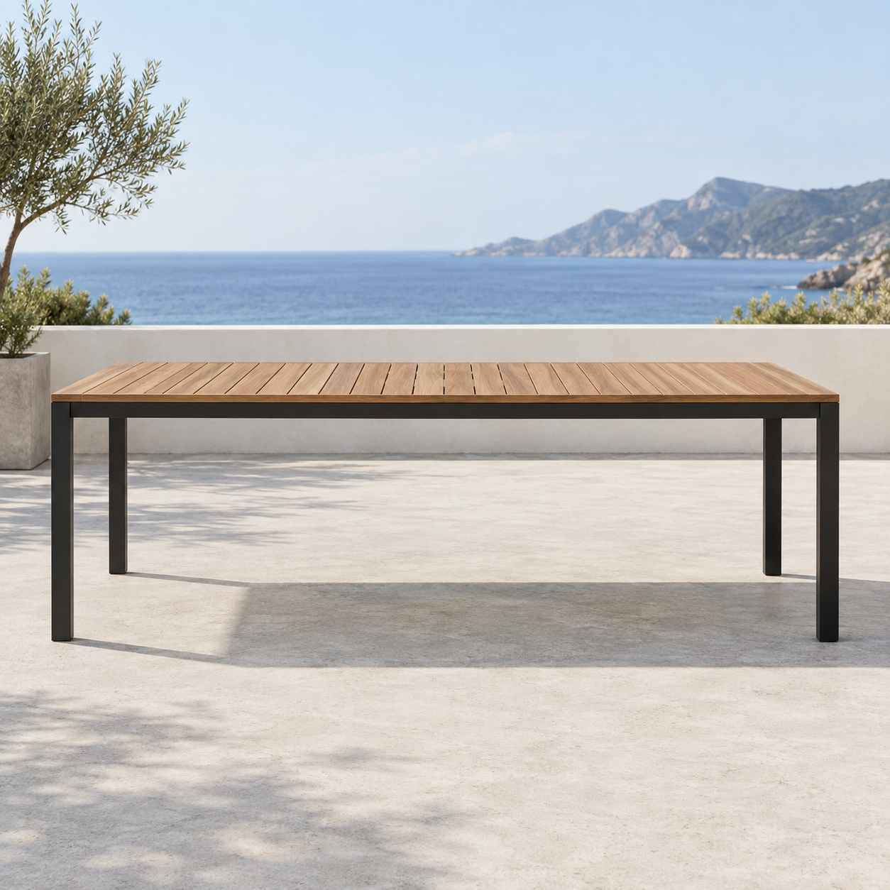 Outdoor dining table prepared for a restaurant terrace