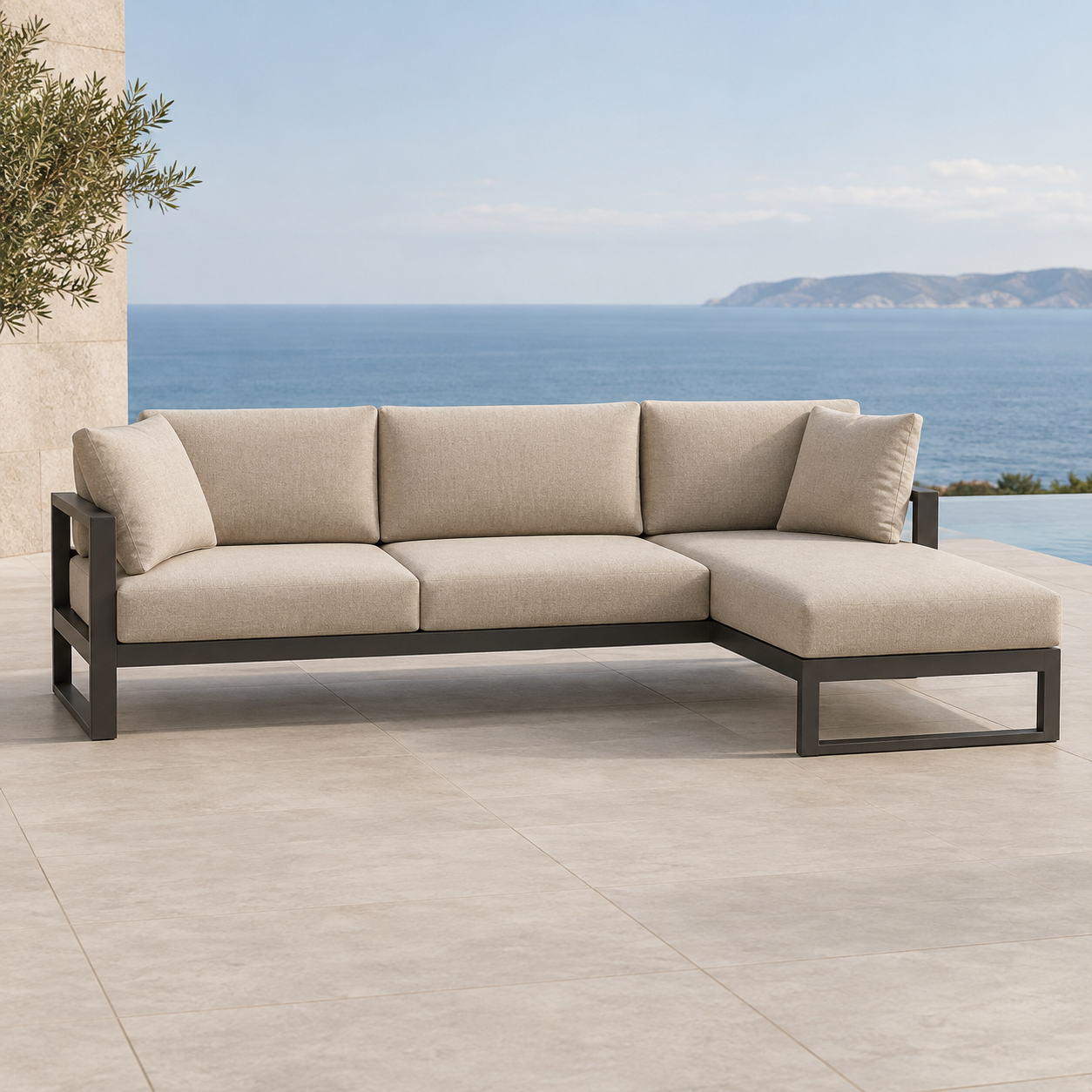 Outdoor sofa collection in a protected coastal setting